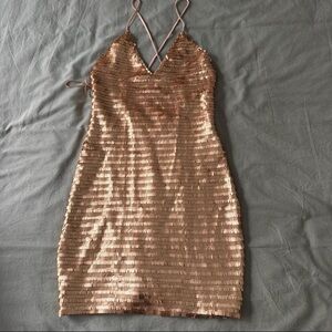 Elegant Sequin Strappy Dress - Gold